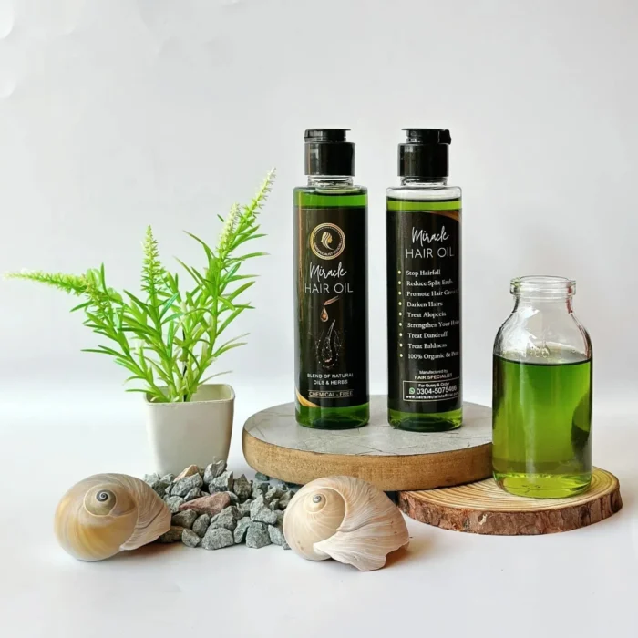 Miracle herbal hair oil bottle for stronger, radiant hair growth