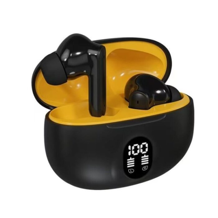 M04 TWS wireless earbuds with LED battery display and deep bass sound.